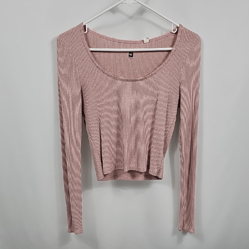 PacSun Me to We Essential Ribbed Knit Cropped Top M Mauve Long Sleeve Fitted